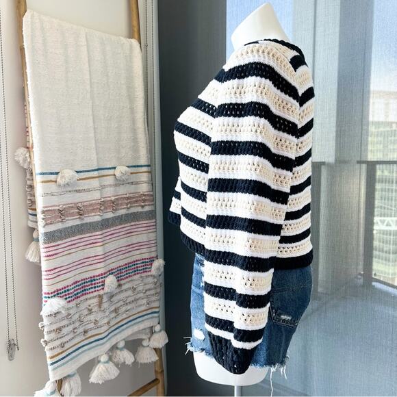 Apiece Apart Black White Striped Open Crochet Knit Slouchy Pullover Sweater XL - Picture 3 of 9